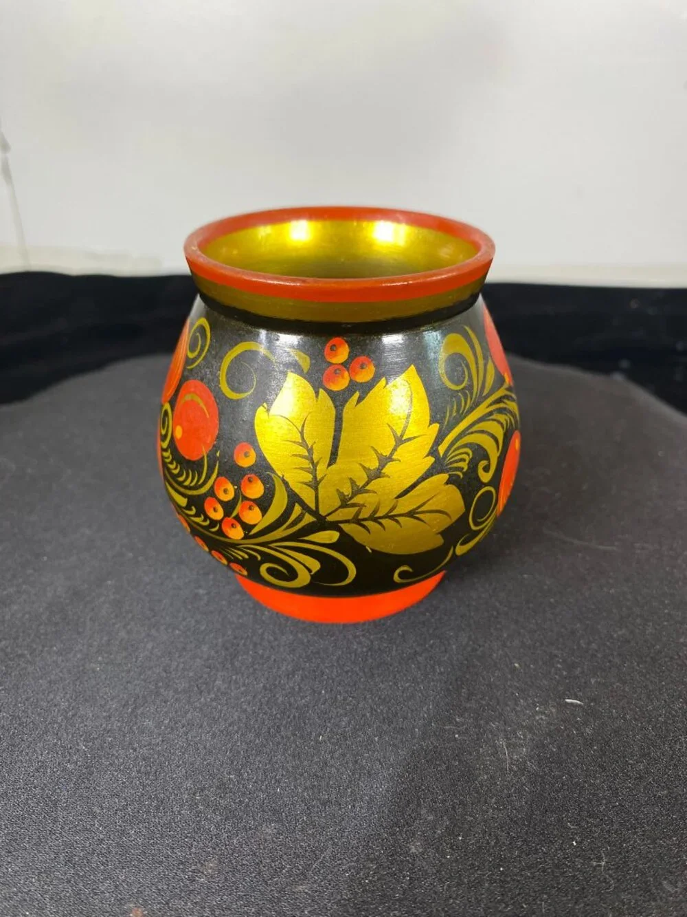 Vintage Soviet Russian Hand Painted Khokhloma Folk Art Cup Vase 3